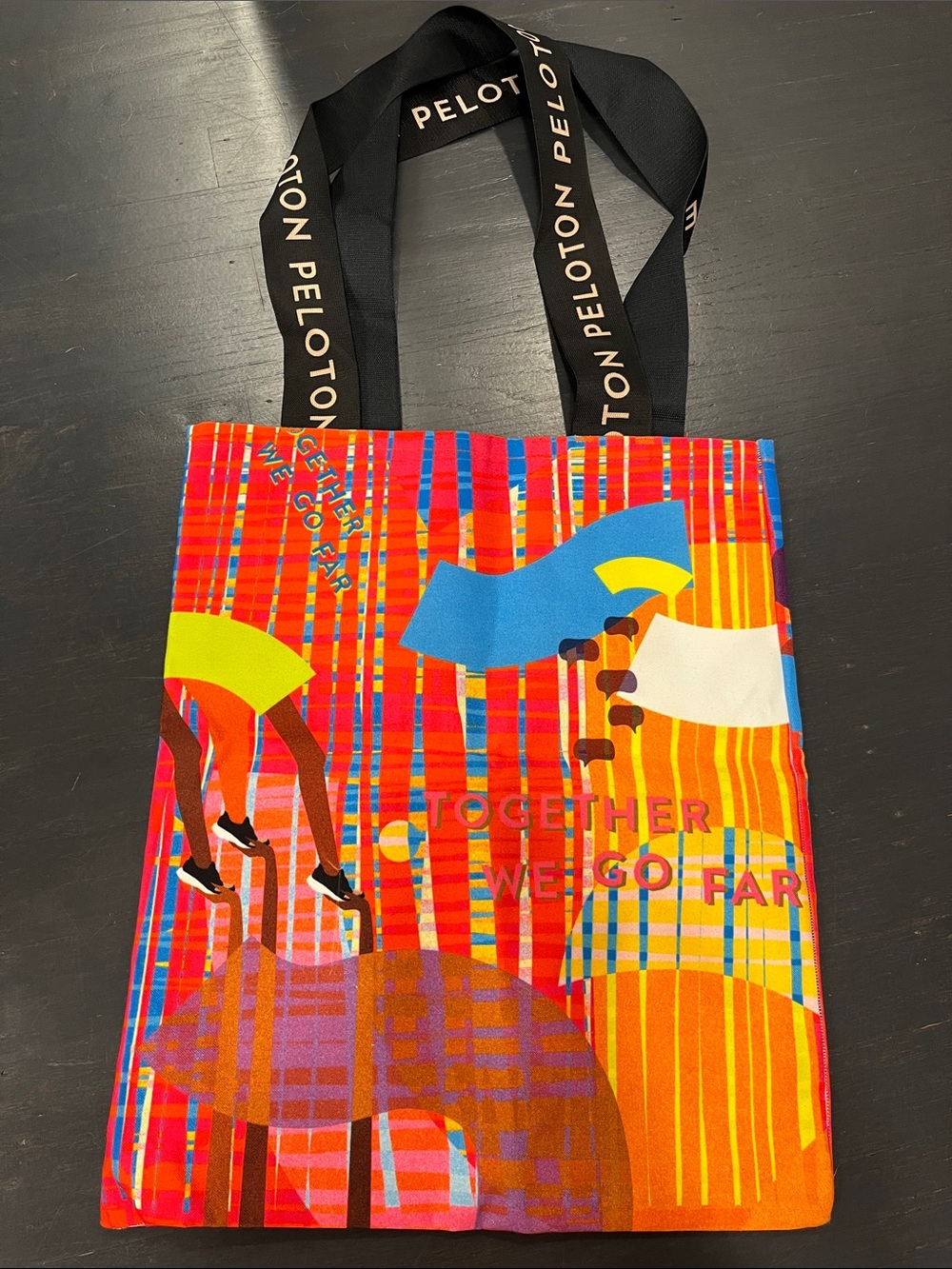 Peloton Multicolor Graphic Tote with Black Logo Ribbon Handles